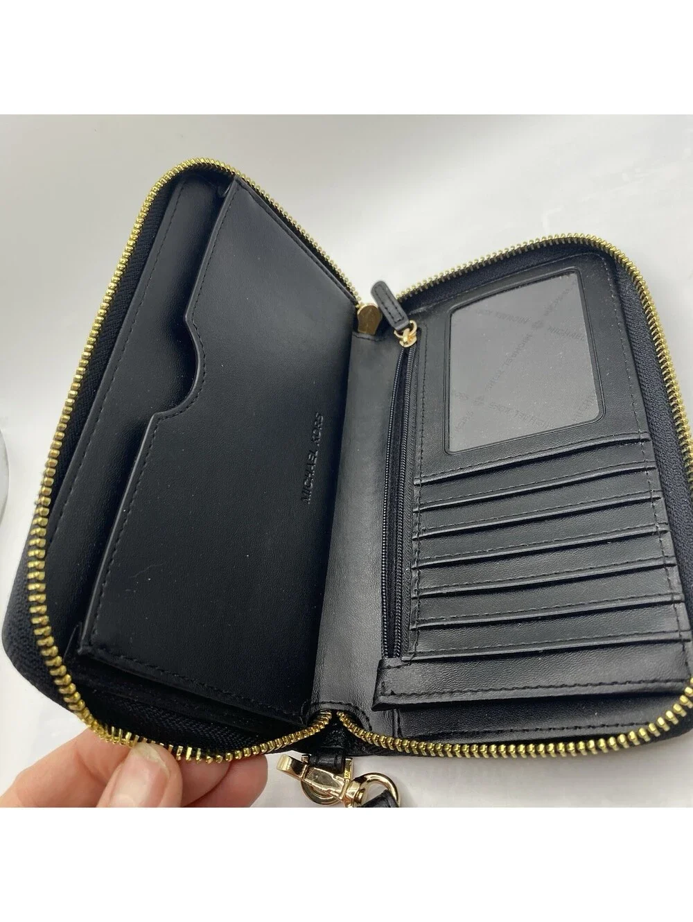 Michael Kors Black Zip-Around Wristlet Wallet Organizer w/ Logo & Wrist Strap
